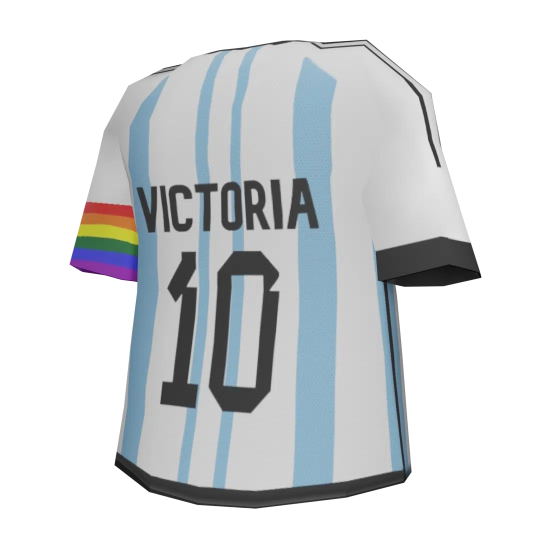 Argentina-style virtual football shirt with Victoria and number 10 on the back and a rainbow sleeve